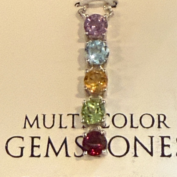 Multi-Gemstone Linear Pendant Necklace-
Sterling Silver-R.H. Macy & Co Brand New - Picture 6 of 14